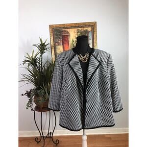 Kasper Blazer Jacket Women 24W Black White Geometric Textured Plus Size Career